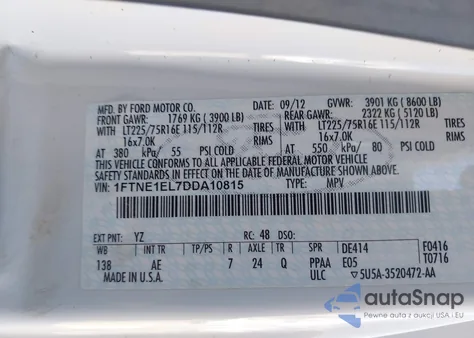 2013 Ford E-150 Commercial из США, поврежденный, VIN 1FTNE1EL7DDA10815